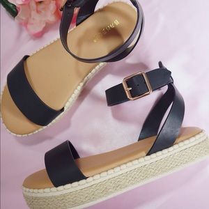 Black wedge sandals